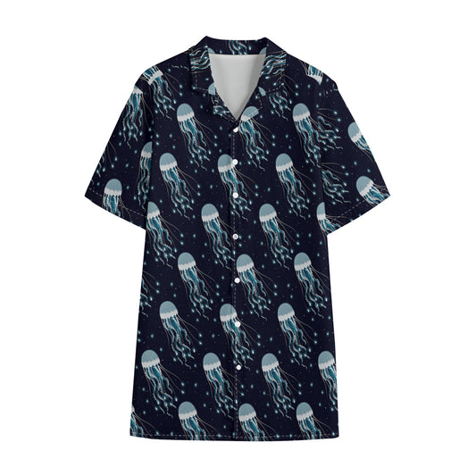 Glowing Jellyfish Pattern Print Cotton Hawaiian Shirt