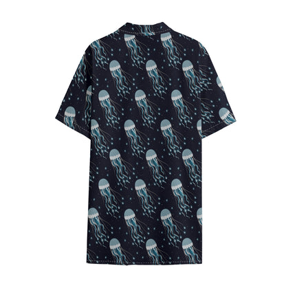 Glowing Jellyfish Pattern Print Cotton Hawaiian Shirt