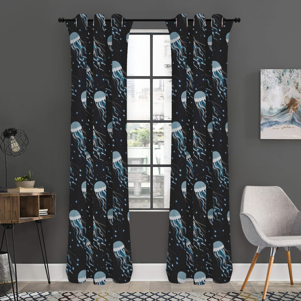 Glowing Jellyfish Pattern Print Curtain