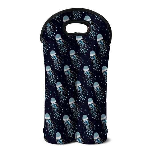 Glowing Jellyfish Pattern Print Double Neoprene Wine Tote