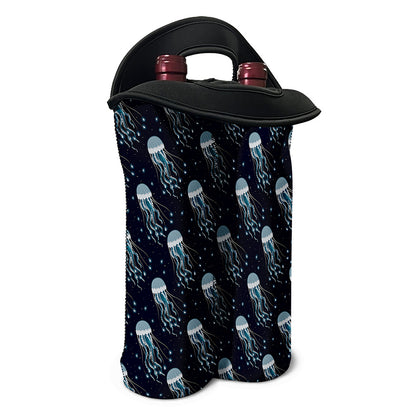 Glowing Jellyfish Pattern Print Double Neoprene Wine Tote