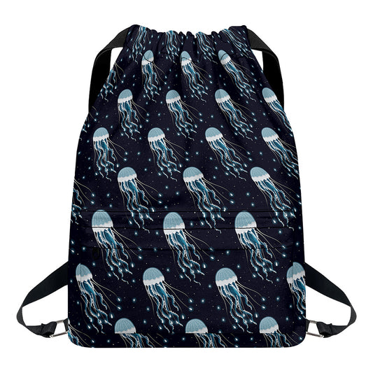 Glowing Jellyfish Pattern Print Drawstring Backpack