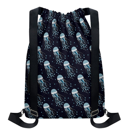 Glowing Jellyfish Pattern Print Drawstring Backpack