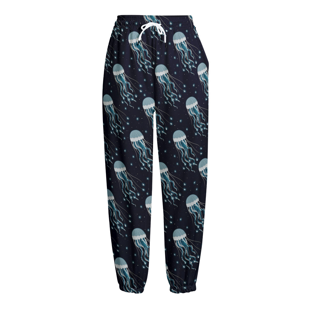 Glowing Jellyfish Pattern Print Fleece Lined Knit Pants