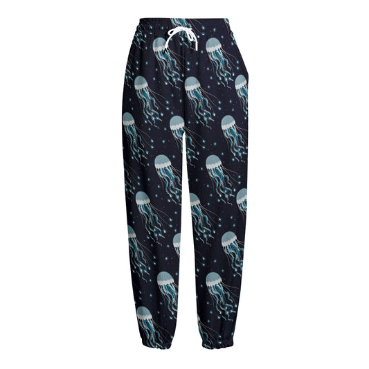 Glowing Jellyfish Pattern Print Fleece Lined Knit Pants