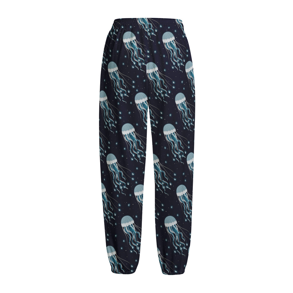 Glowing Jellyfish Pattern Print Fleece Lined Knit Pants