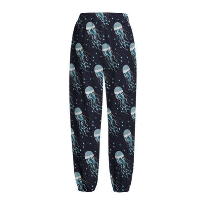 Glowing Jellyfish Pattern Print Fleece Lined Knit Pants