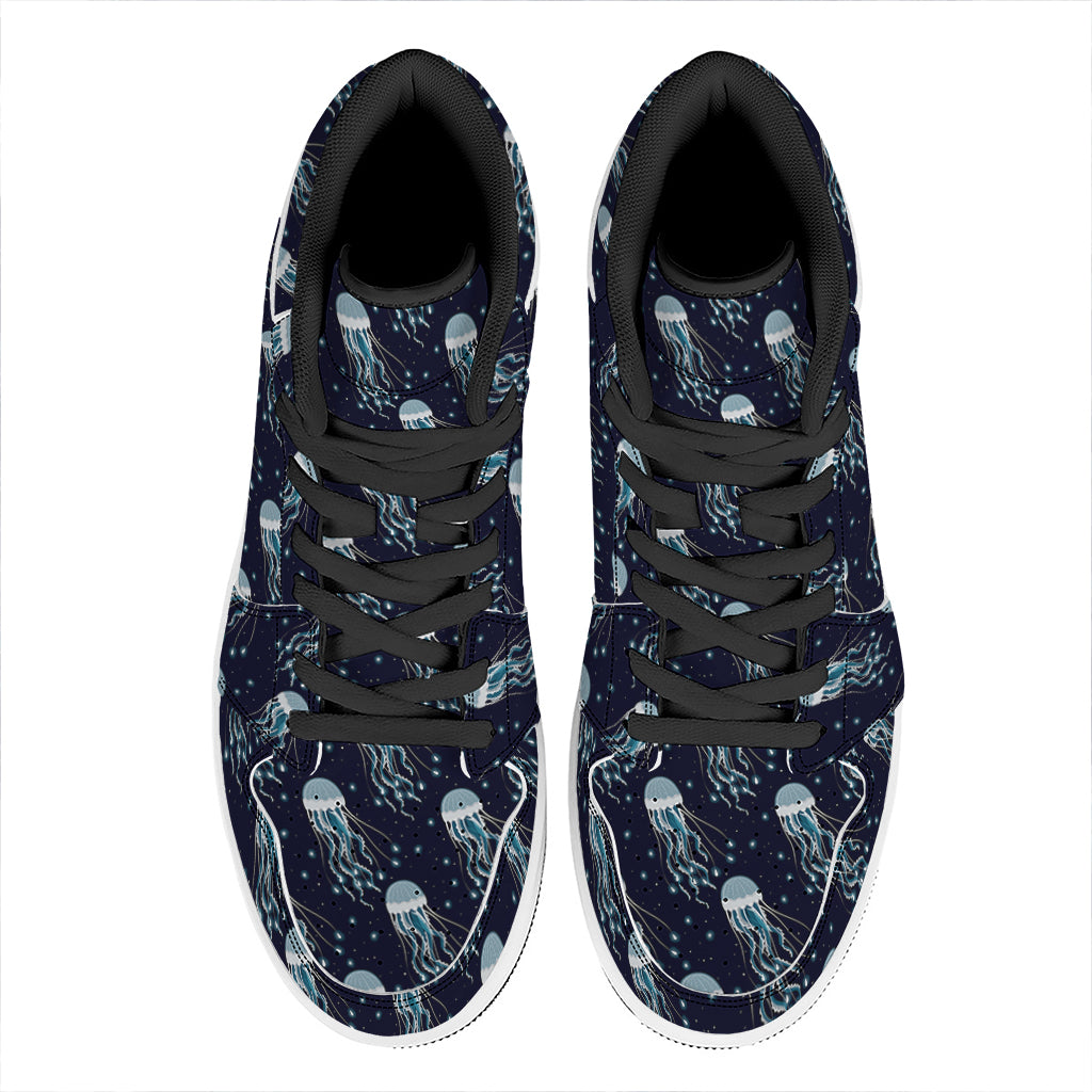 Glowing Jellyfish Pattern Print High Top Leather Sneakers