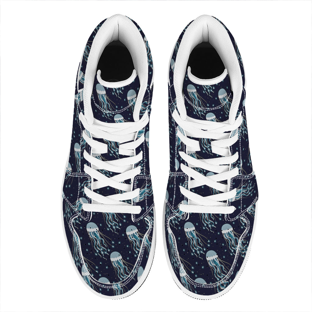 Glowing Jellyfish Pattern Print High Top Leather Sneakers