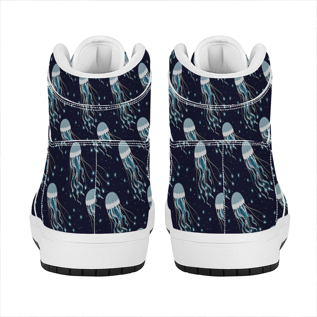 Glowing Jellyfish Pattern Print High Top Leather Sneakers