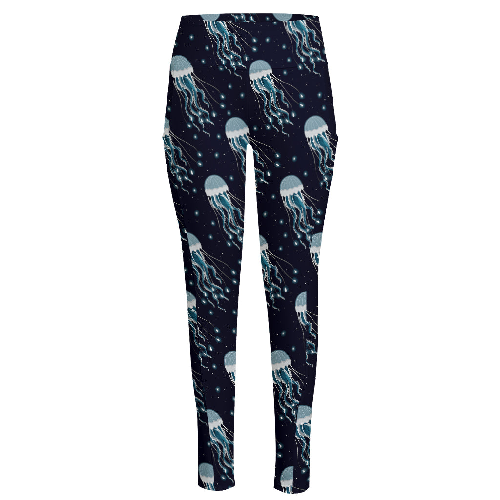 Glowing Jellyfish Pattern Print High-Waisted Pocket Leggings