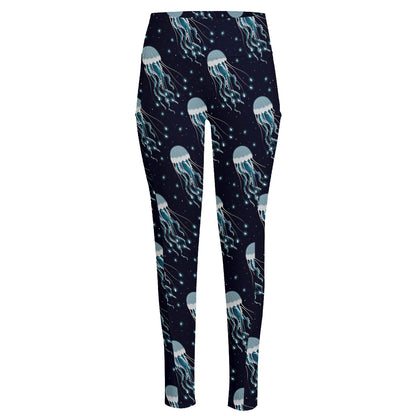 Glowing Jellyfish Pattern Print High-Waisted Pocket Leggings