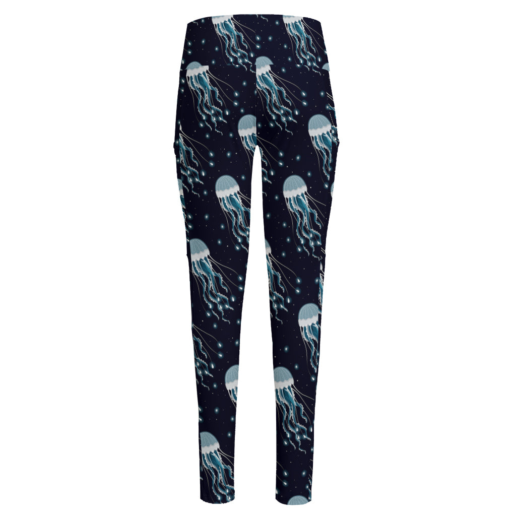 Glowing Jellyfish Pattern Print High-Waisted Pocket Leggings