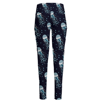 Glowing Jellyfish Pattern Print High-Waisted Pocket Leggings