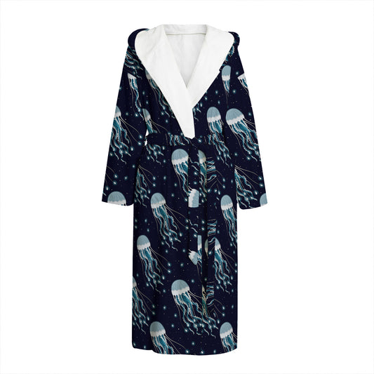 Glowing Jellyfish Pattern Print Hooded Bathrobe