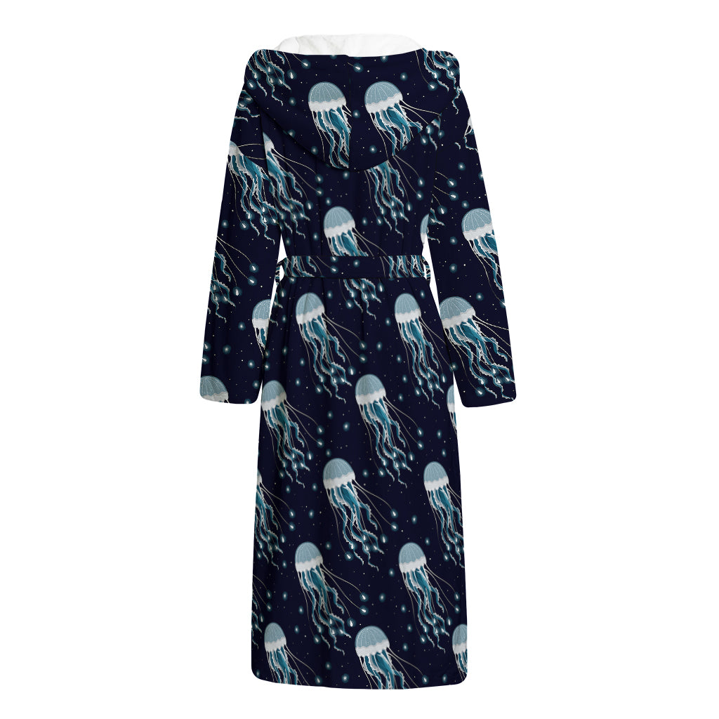 Glowing Jellyfish Pattern Print Hooded Bathrobe