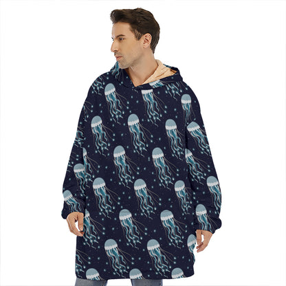 Glowing Jellyfish Pattern Print Hoodie Blanket