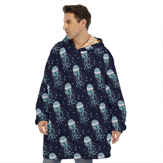 Glowing Jellyfish Pattern Print Hoodie Blanket