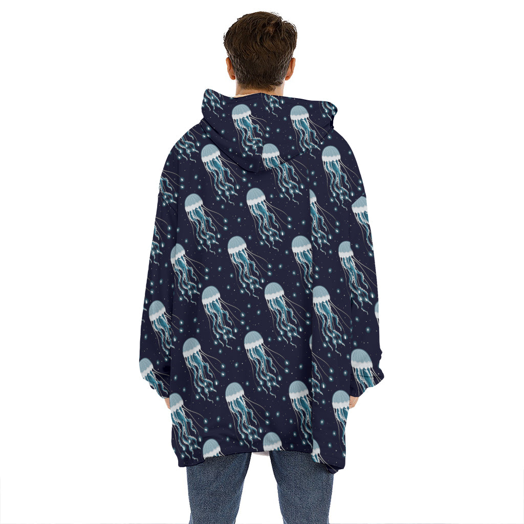 Glowing Jellyfish Pattern Print Hoodie Blanket