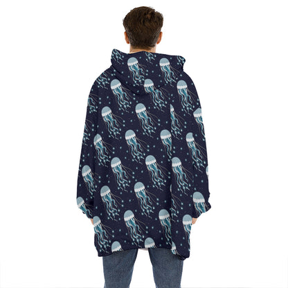 Glowing Jellyfish Pattern Print Hoodie Blanket