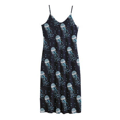 Glowing Jellyfish Pattern Print Jersey Midi Cami Dress