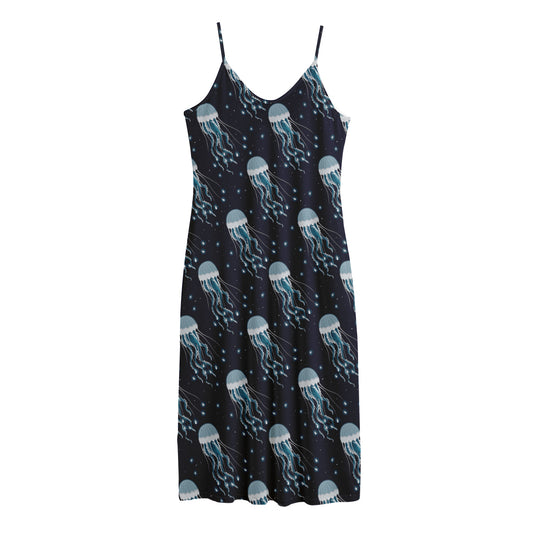 Glowing Jellyfish Pattern Print Jersey Midi Cami Dress