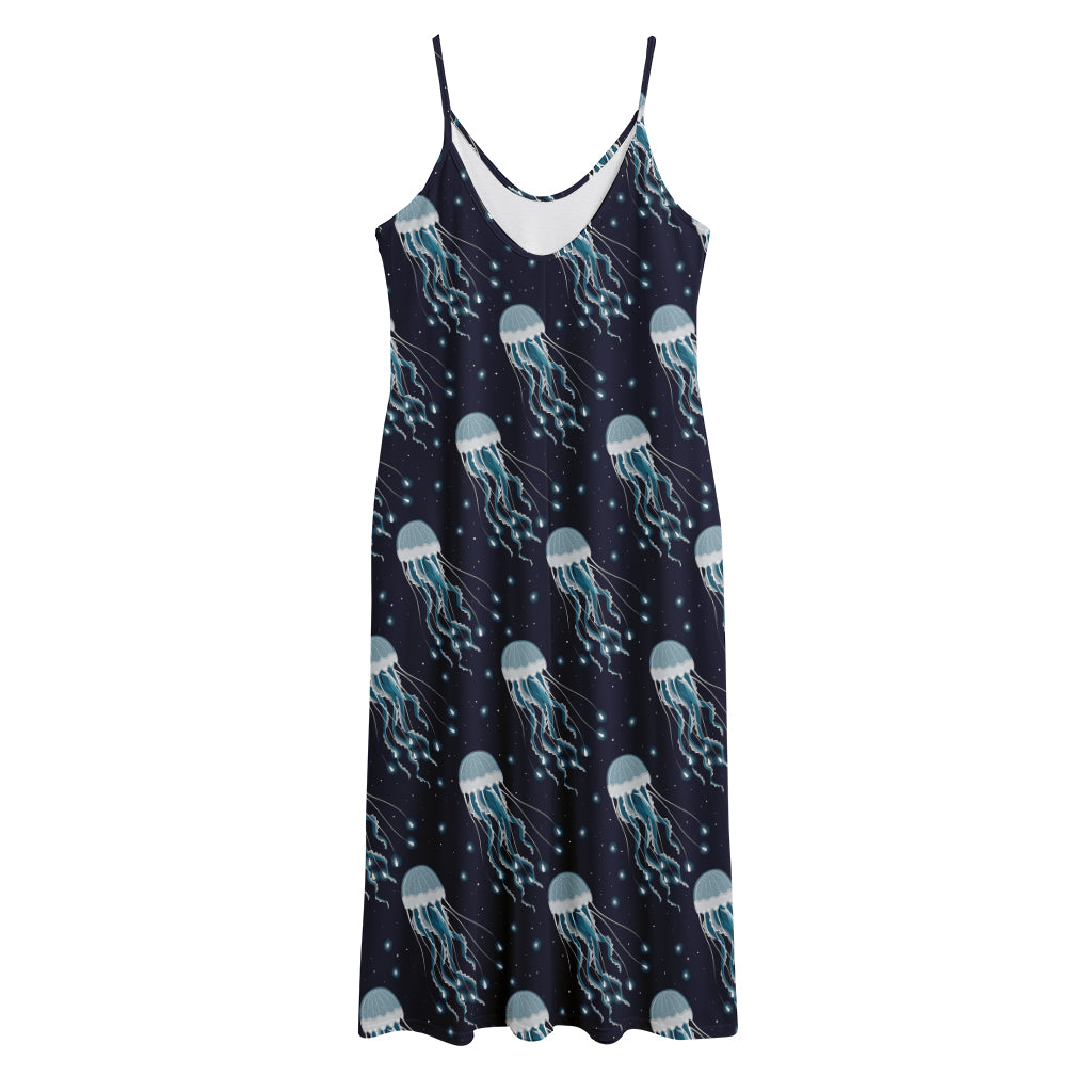 Glowing Jellyfish Pattern Print Jersey Midi Cami Dress