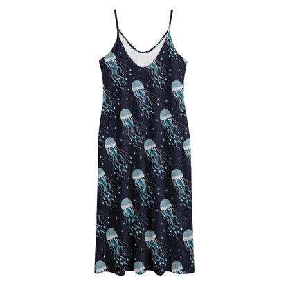 Glowing Jellyfish Pattern Print Jersey Midi Cami Dress