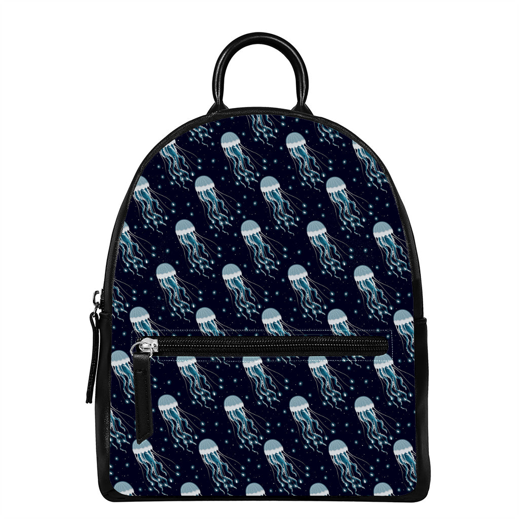 Glowing Jellyfish Pattern Print Leather Backpack
