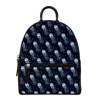 Glowing Jellyfish Pattern Print Leather Backpack