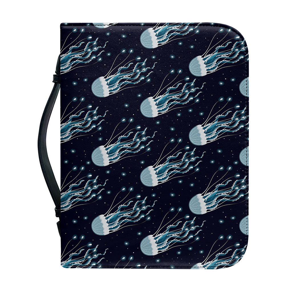 Glowing Jellyfish Pattern Print Leather Bible Cover