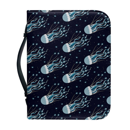 Glowing Jellyfish Pattern Print Leather Bible Cover