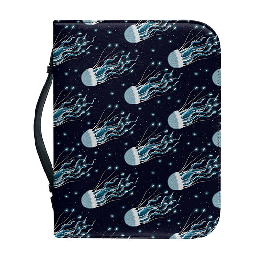 Glowing Jellyfish Pattern Print Leather Bible Cover