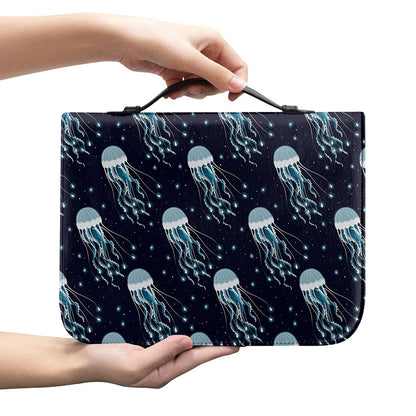 Glowing Jellyfish Pattern Print Leather Bible Cover