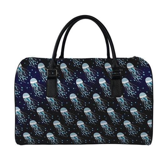 Glowing Jellyfish Pattern Print Leather Duffle Bag