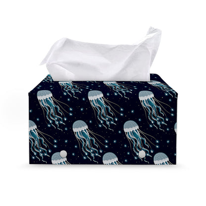 Glowing Jellyfish Pattern Print Leather Tissue Box Cover