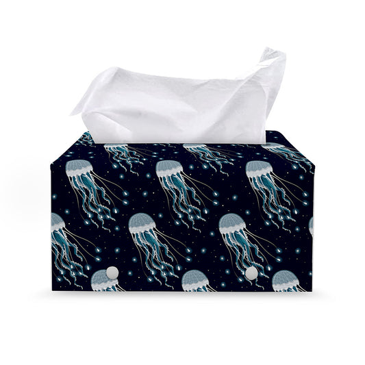 Glowing Jellyfish Pattern Print Leather Tissue Box Cover