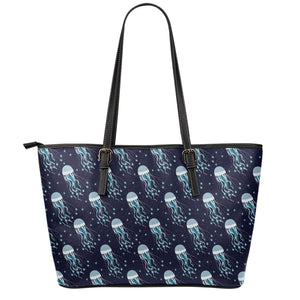 Glowing Jellyfish Pattern Print Leather Tote Bag