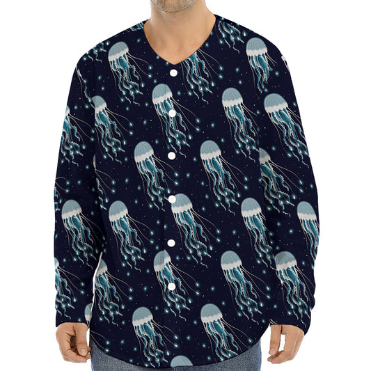 Glowing Jellyfish Pattern Print Long Sleeve Baseball Jersey