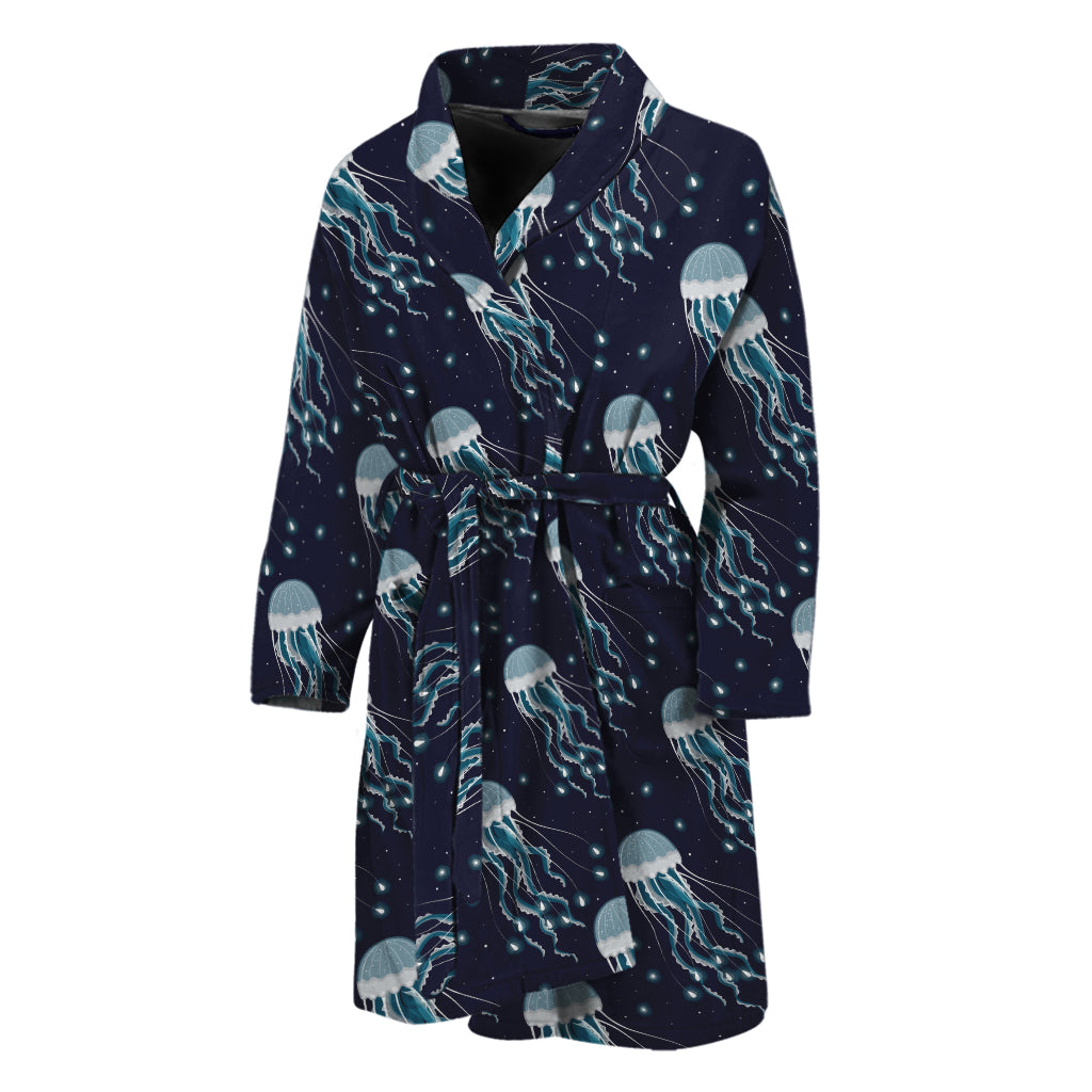 Glowing Jellyfish Pattern Print Men's Bathrobe