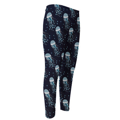 Glowing Jellyfish Pattern Print Men's Compression Pants