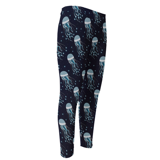 Glowing Jellyfish Pattern Print Men's Compression Pants