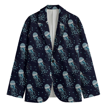Glowing Jellyfish Pattern Print Men's Cotton Blazer