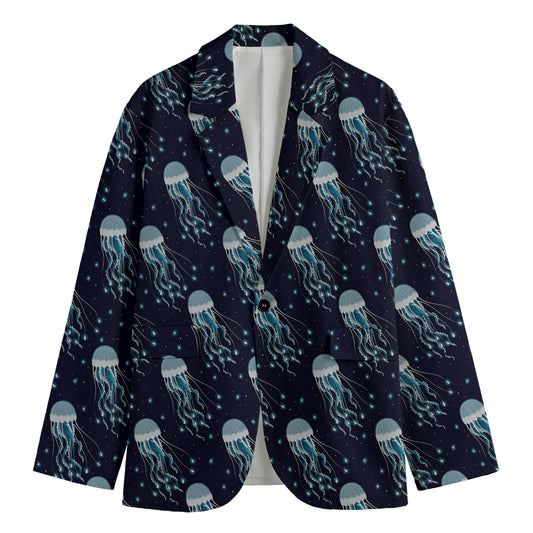 Glowing Jellyfish Pattern Print Men's Cotton Blazer
