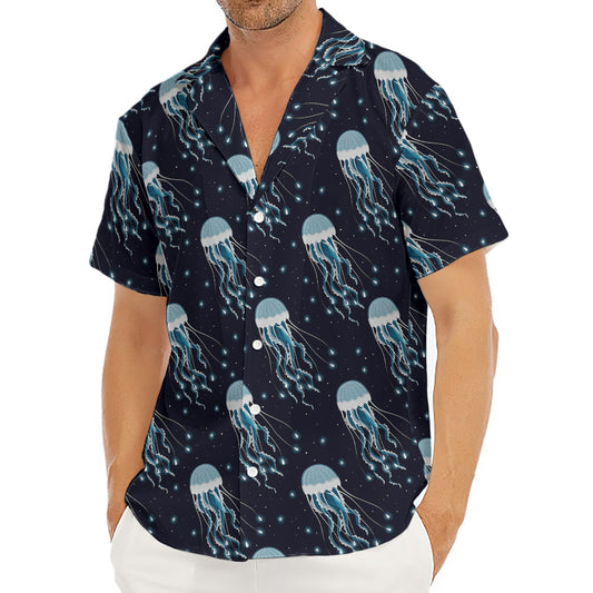 Glowing Jellyfish Pattern Print Men's Deep V-Neck Shirt