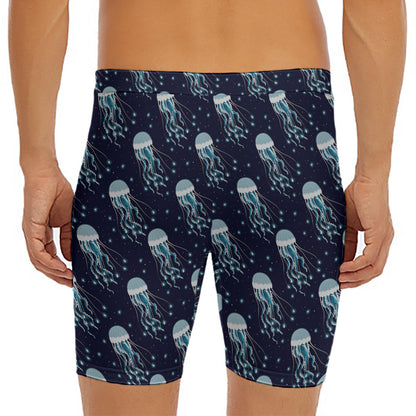 Glowing Jellyfish Pattern Print Men's Long Boxer Briefs