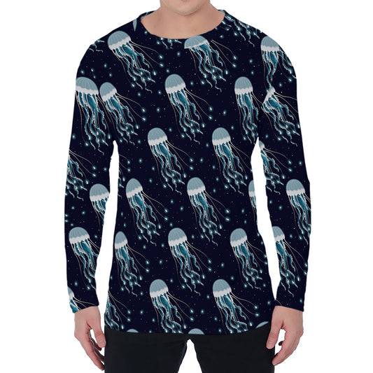 Glowing Jellyfish Pattern Print Men's Long Sleeve T-Shirt