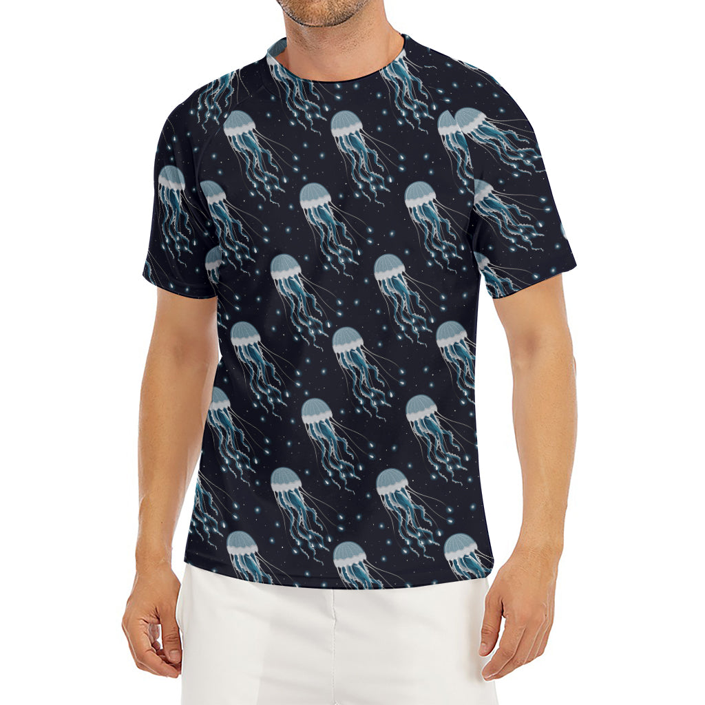 Glowing Jellyfish Pattern Print Men's Short Sleeve Rash Guard