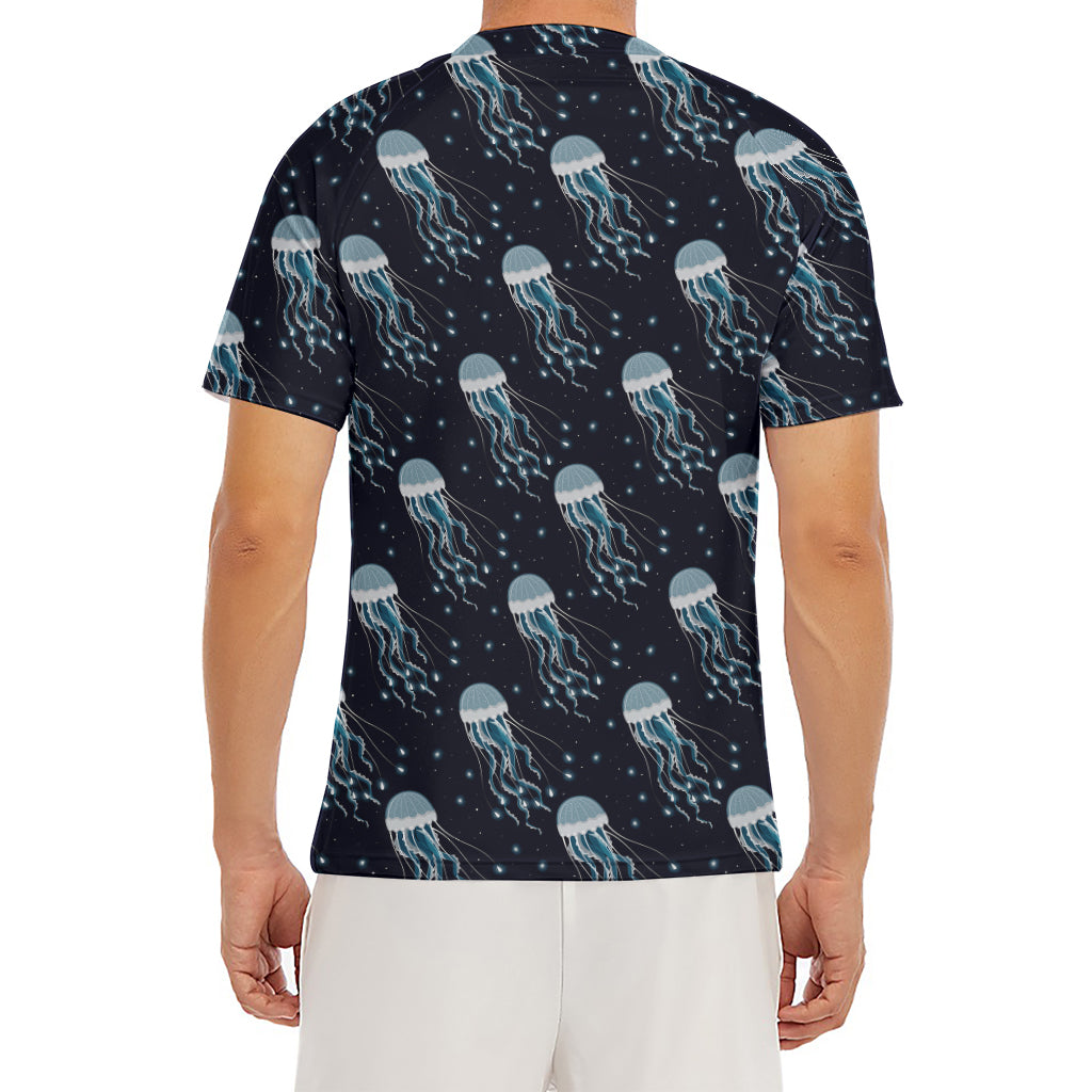 Glowing Jellyfish Pattern Print Men's Short Sleeve Rash Guard