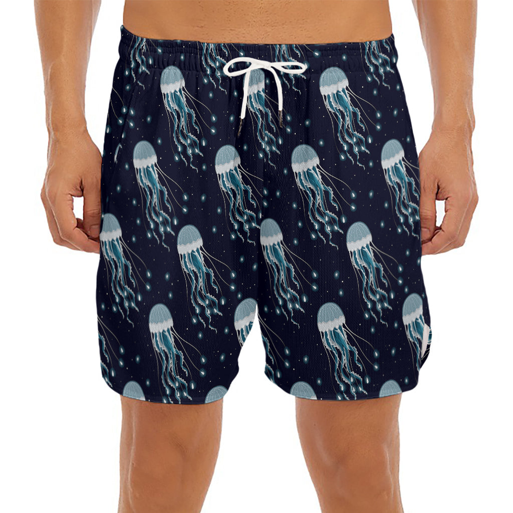 Glowing Jellyfish Pattern Print Men's Split Running Shorts